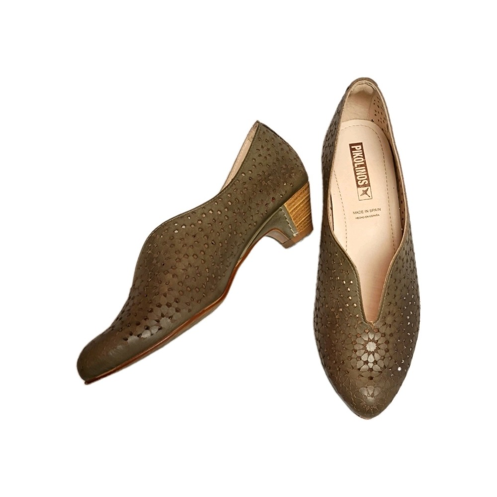 Pikolinos Elba Womens 38 US 8 Green Laser Cut Leather Boho Comfort Pump W4B-1790